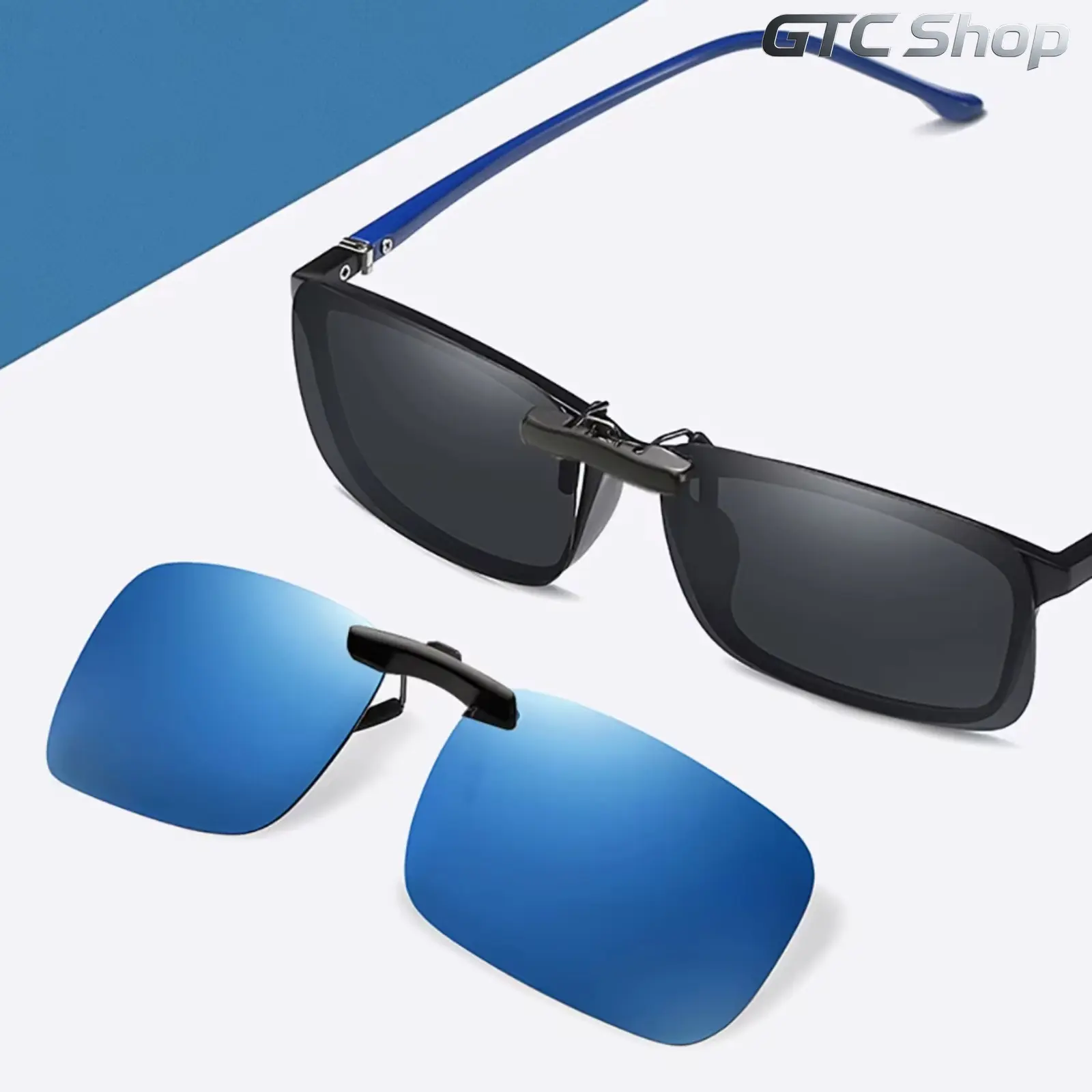 Clip On Polarized Sunglasses for Men & Women, Square Frame Day Night Vision Eyewear, UV400 Protective Lenses, Clip-On Portable Design, Anti-Glare Polarized Shades, Perfect for Fishing Driving Outdoor Daily Use