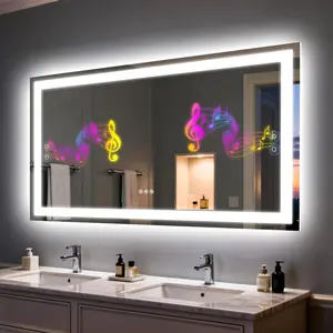 50/60/100/120CM LED Bathroom Mirror with Bluetooth Speaker 3 Colors Dimmable Tempered Glass Waterproof Backlight Vanity Mirror