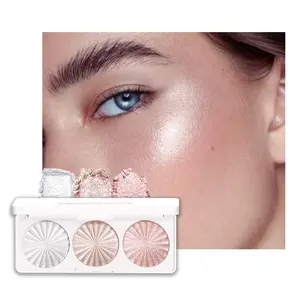 Pearl White Ice Silver Champagne Gold Rose Pink Shimmer Glitter Highlighter Highlight Makeup Contour Powder,Glitter Face Illuminator Highlighter, Illuminator Make Up (Lunar Glow Trio)