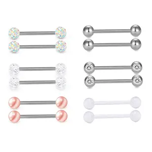 OIDEA 12PCS 12G Body-Safe Piercing Jewelry Set, 316L Stainless Steel Barbells with Cubic Zirconia Rhinestones for Tongue, Nipple, Cartilage