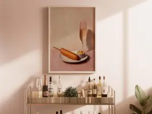 Champagne and Corndog Fine Art Print | Cute Quirky Whimsical | Cocktail Art Bar Cart Decor | Trendy Home Wall Art | Corndog Wall Art Gift