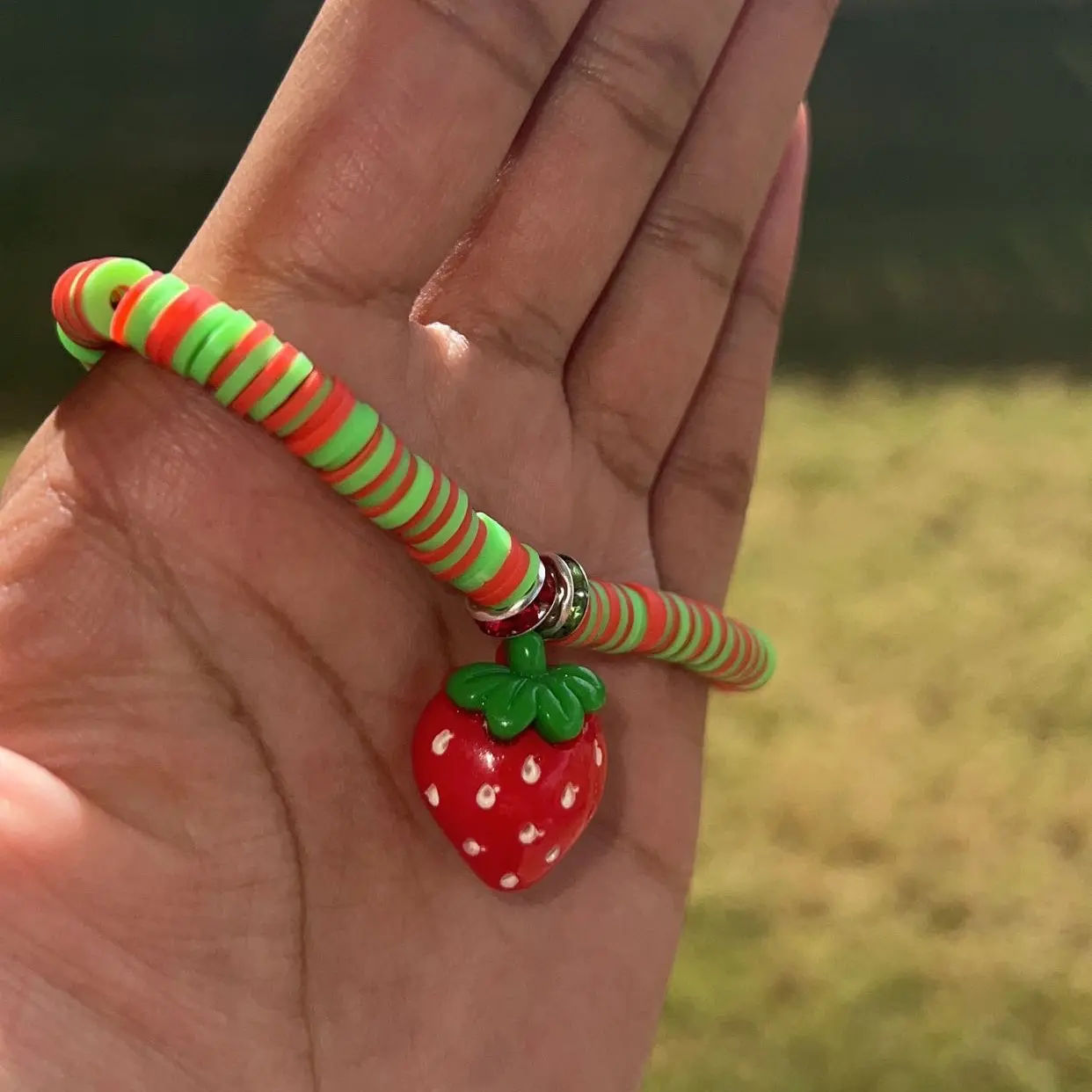 Strawberry clay bead bracelet