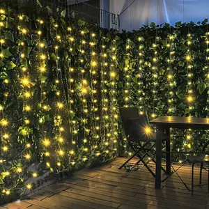 Artificial Ivy Privacy Fence with Lights 118x39.4in Grass Wall Screen Fake Vines Balcony Fence Privacy Screen Cover, Faux Ivy Leaf Hedge Panels Wall Decoration