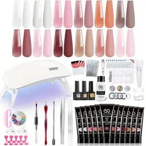 Long-lasting Poly Nail Gel Extension Kit, 1 Set 12 Colors Gel with UV Lamp, Nail Strengthen Builder with Soak-Off UV Gel, Manicure Salon Set