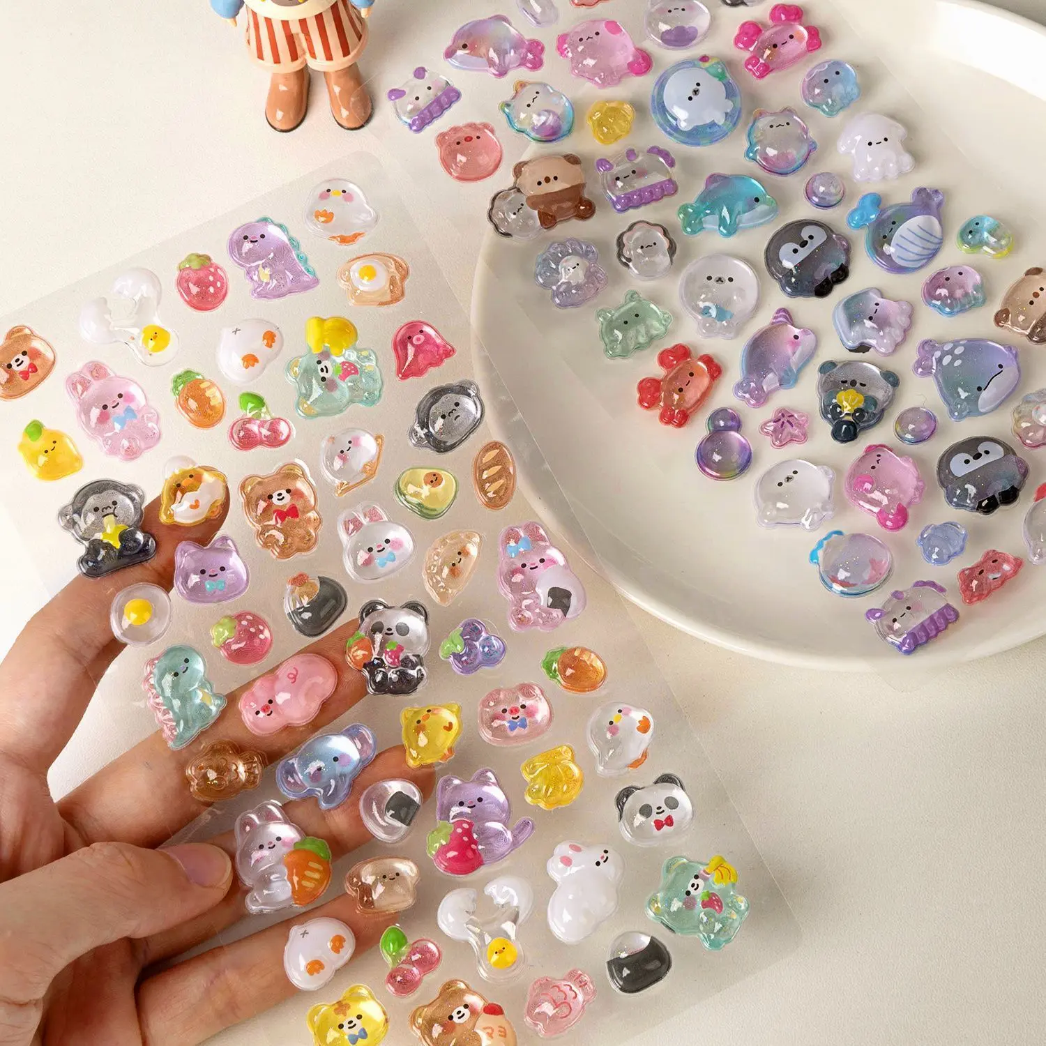2-Pack) Bonbon Drop Stickers Selectable 3D Puffy Carton Animal Sticker Random Design Cute 3D Sticker Room Decor DIY Decorative Decal for Phone Case Water Cup Supplies Cellphone Smartphone Screen Protector Casing Cover Shockproof Protection Mini Protective