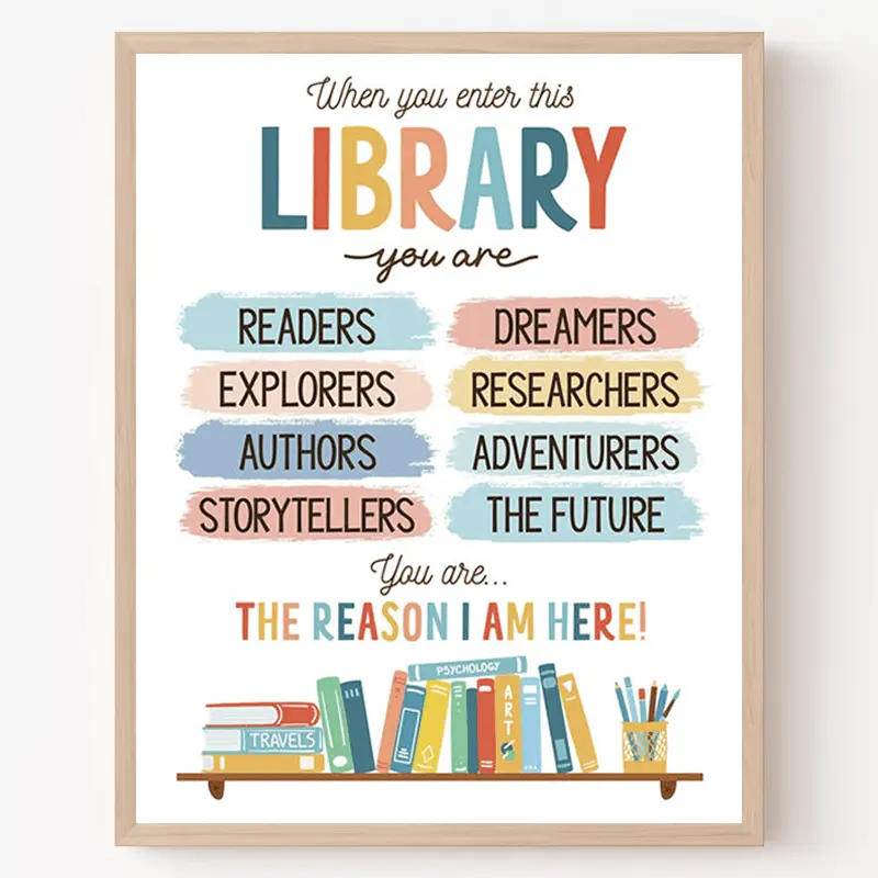 Inspirational Unframed Paper Library Poster - Motivational Quote Print with Vibrant Colors for Classroom, Librarian Decoration, Media Room