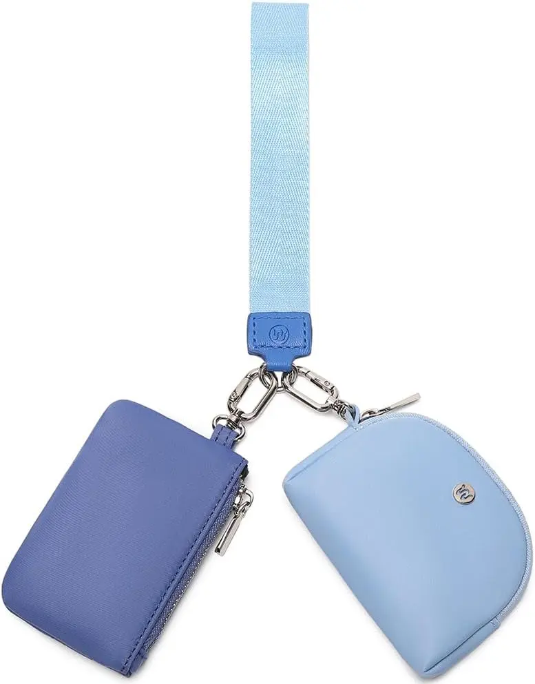 Mini Zip Around Wristlet Wallet for Women Detachable Dual Pouch Wristlet Portable  Pocket  Small Purse (Blue)