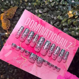 Dominationailz 20 Pc Smokey Cheetah Ombre Press-On Nails with Rhinestones for Fingers and Toes Easy Application Reusable