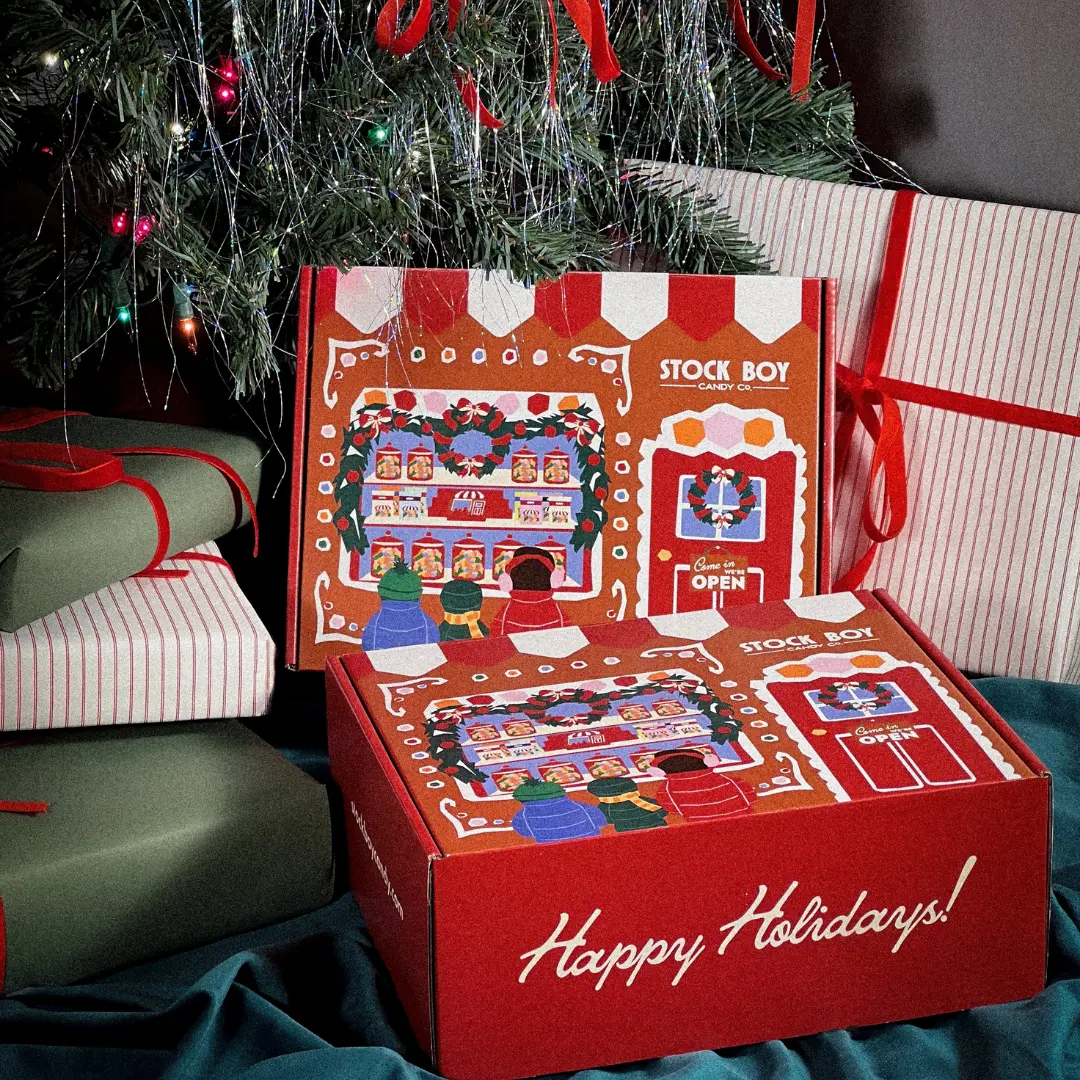 Stock Boy Holiday Gift Box  1 Pound of Candy w/ Gingerbread House Gift Box