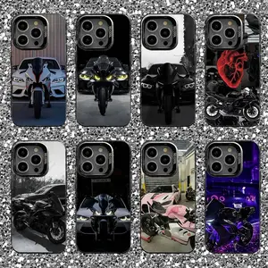 Car and Motorcycle Phone Case For iPhone17, 16,15,14,13,12,11,Pro,XS,Max,Plus,Mini,SE Black Candy Matte Shockproof Cover