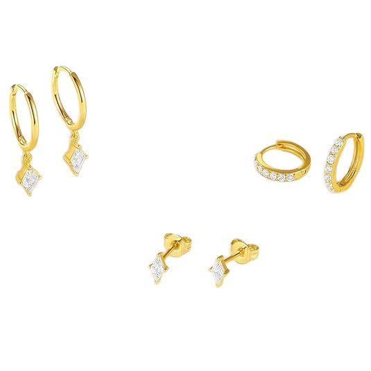 JEYFULL 3 Pairs Gold Hoop Earrings Set Dainty Stud Earrings Trendy Small Gold Layered Hypoallergenic Dangle Cartilage Huggie Hoop Earrings for Women Gold Jewelry for Women Gifts