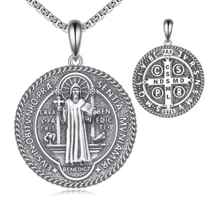 925 Sterling Silver Saint Benedict Necklace for Men Sterling Silver Pendant Necklaces Protect Jewelry Gifts for Men Women TikTokShopBlackFriday