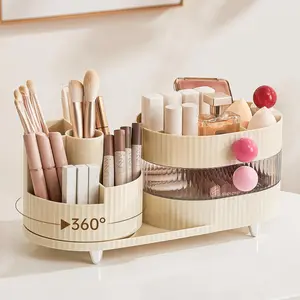 360° Rotating Makeup Organizer Countertop – 3-Tier Vanity Tray with Brush Holder & Jewelry Storage, Cosmetic Display for Skincare, Perfume, Lipstick – Cream White (Perfect Gift for Her, Birthday, or Holiday) Box Boxes