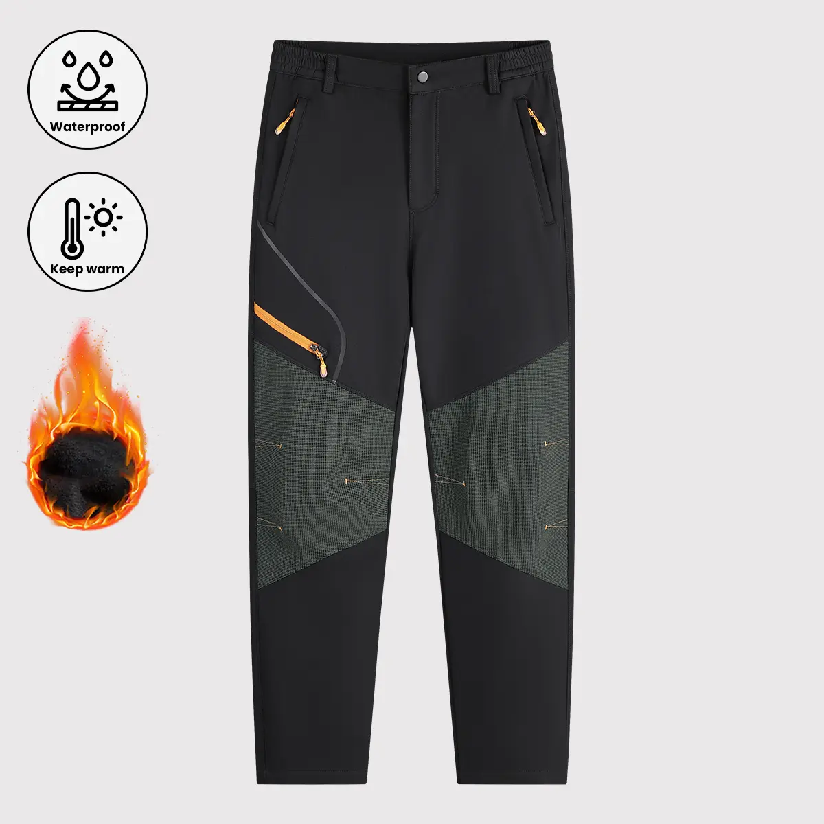 Men's Full-Length Waterproof Softshell Warm Lined Outdoor Jogger Pants - Thermal Cold Protection, Fitted Cut, Zippered Pockets, Polyester Blend, Multi-Size for Hiking, Mountaineering (Waterproof Men's Pants), Outdoor Men's Pants