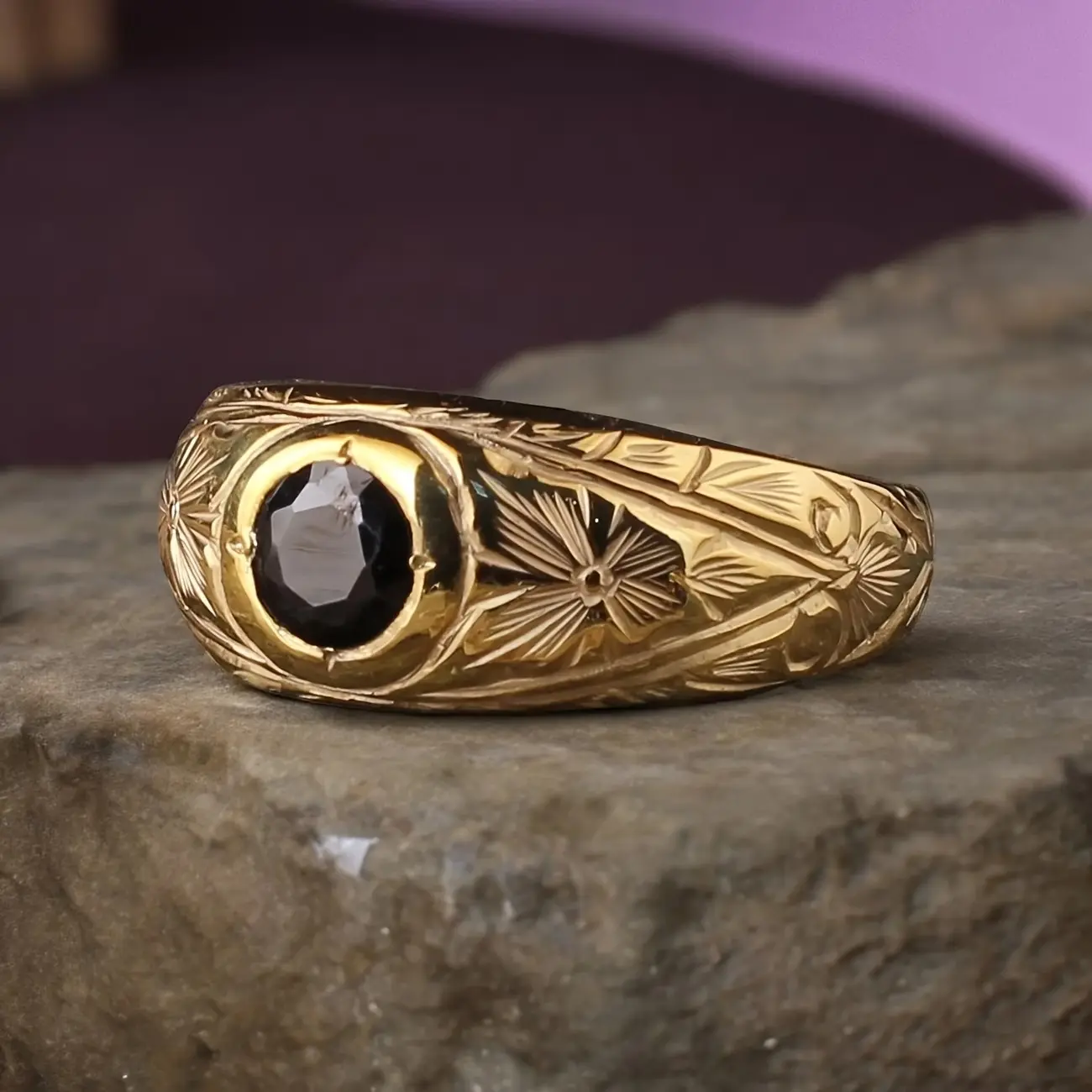 Vintage court-style ring set with rose-cut synthetic zirconia; a bold, vintage-inspired ring; a punk-style wide band ring; an exaggerated, statement signet ring; a gift for him.Unisex rings.