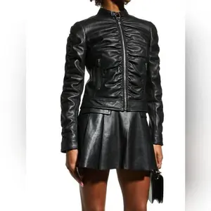 LaMarque Philana Ruched Leather Biker Jacket SZ XL