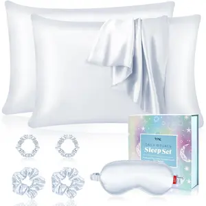 Satin Pillowcase  Set with Silk Satin Sleep Mask 4 Scrunchies, 2Pack Standard Size Pillow Cases Set Luxury Sleeping  7 Pack Set Suitable for Women Birthday