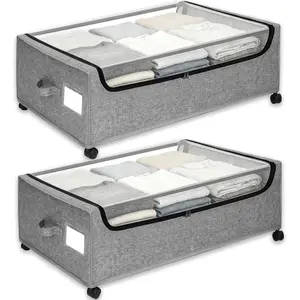 Under Bed Storage with Wheels, 2-Pack Under the Bed Storage Containers with Clear  & Label, Underbed Storage Bins, XXXL 85L 11 inches Rolling Metal Drawer for Clothes, Shoes, Toys, Books - Gray