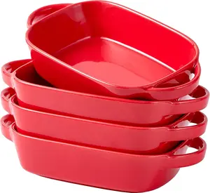 9"X 5" Rectangular Porcelain Deep Dish Pie Pan Set of 4, Cute Porcelain Pie Pan, Porcelain Pie Plate for Baking, Porcelain Pie Baking Dish for Thanksgiving and Christmas Dinner Ceramic Birthday