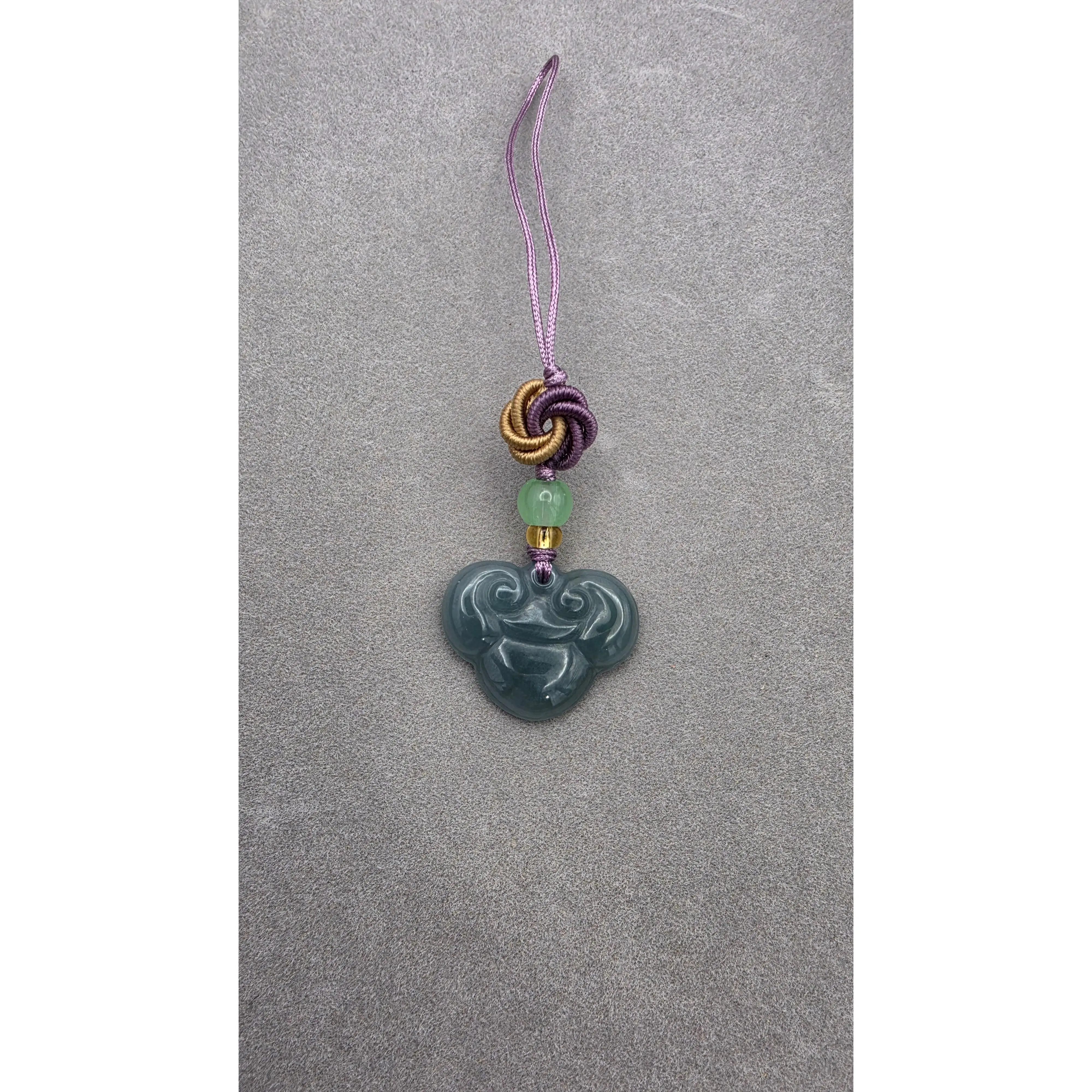 Genuine Carved Natural Stone Blue Water Jade Prosperity Cloud Charm with Traditional Decorative Knot, 22mm Harmony Jade Pendant for Necklaces, Lightweight Versatile Calming Jewelry Accessory, Genuine Jade