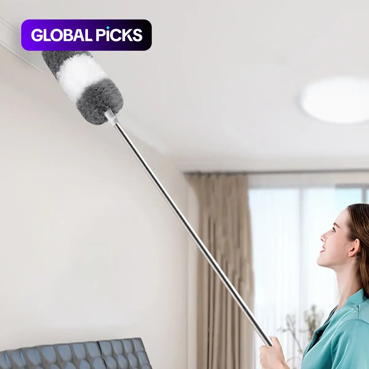 Long-Handle Extendable Steel Bendable Duster, 1 Piece Reusable Telescopic Household Cleaning Duster, Cleaning Tool for Home, Ceiling & Car, Household Cleaning Supplies, High Ceiling and Fan Duster #GLOBAL PICKS