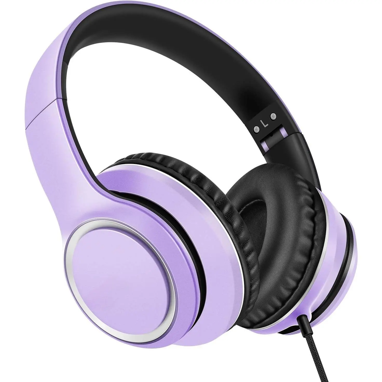 SQ-HPS005 X8 Foldable Over-Ear Wired Stereo Audio Headphones with Microphone, 1.45m Tangle-Free Nylon Cord, 3.5mm Plug, Portable Lightweight Plastic Slider Design for Smartphones, Cellphones (Dark Purple)