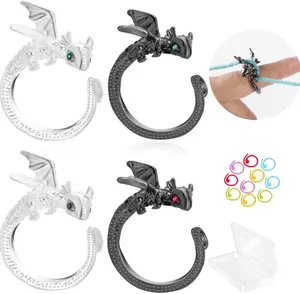 Wurosi 4PCS Crochet Rings, Dragon Tension Rings for Crocheting, Adjustable Crochet Tension Ring for Finger, Yarn Guide Rings for Crocheters Knitters Mom Grandma Gifts