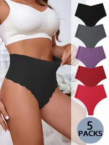 Women's High-Waisted Underwear Panties Set, Comfortable Ice Silk Seamless Smooth Fitted Design, XS-Xxl Sizes Available, Pack of 5, Seamless Smooth Panty, Womenswear