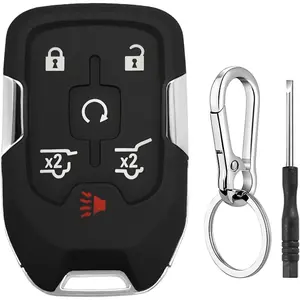 6 Button Key Fob Case Shell for Chevy Suburban Tahoe GMC Yukon XL Denali 2015 2016 2017 2018 2019 2020 HYQ1AA 13580802 Car Keyless Entry Remote Control Smart Key Fob Cover Replacement with Keychain