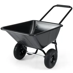 COSTWAY - Dual-Wheel Wheelbarrow Garden Utility Cart with Pneumatic Tires-Black