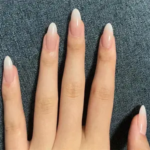 Almond Fake Nail, 24pcs/set Gradient French Style Press on Nails with Nail File & Tape, Removable Nail Art Artificial Full Cover, DIY Manicure