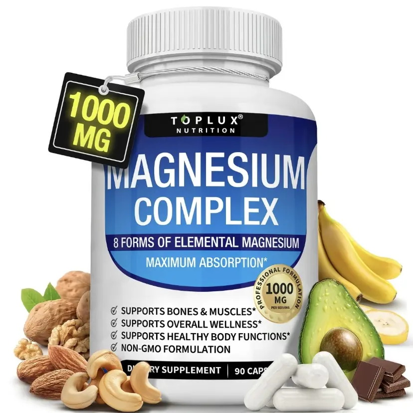 Flash Sale: TopLux Nutrition Chelated Magnesium Complex 1000mg Capsules (1 Bottles, 90 Count) with 7 Elemental Sources (Malate, Taurate) - Men's Healthcare Dietary Supplement for Fitness, Muscle & Sleep Support