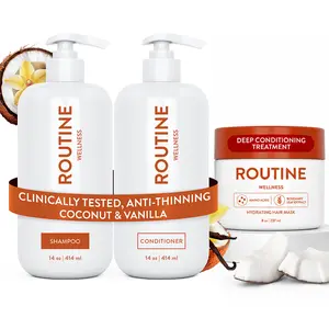 Routine Wellness Hair Growth & Repair Bundle – Anti-Thinning Biotin Shampoo & Conditioner Set + Deep Conditioning Hair Mask for Hair Loss, Thinning Hair, Dry Damaged Hair, Volume & Shine