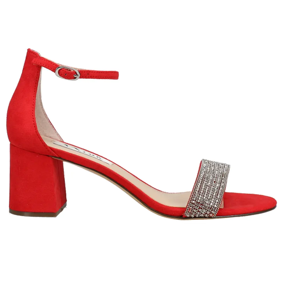 Nina Womens Eloise Rhinestone Block  Dress Sandals Mid Heel 2-3" - Red