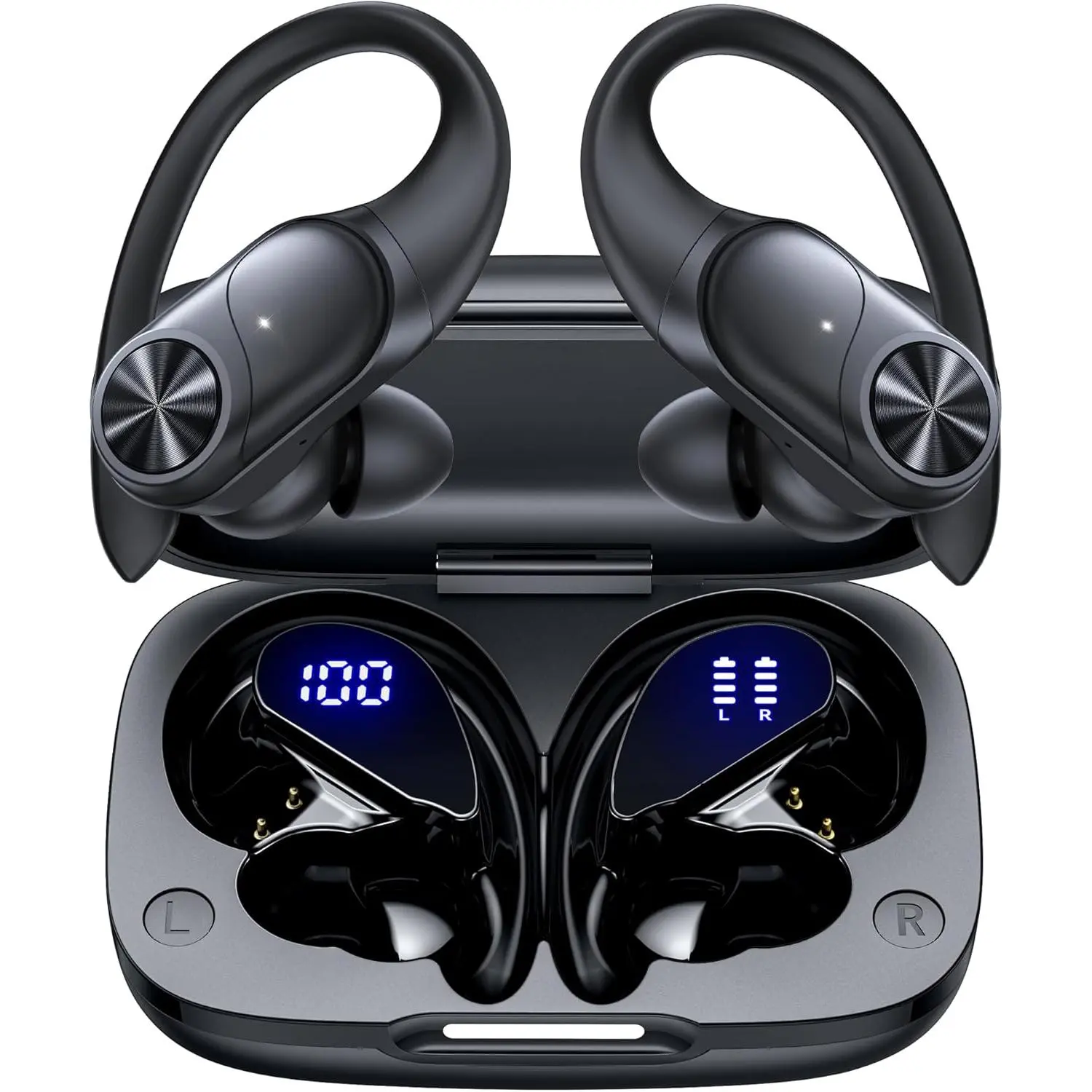 Bluetooth earphones, wireless earbuds, 80 hour battery life, wireless charging case, digital display, sports earbuds, ear hanging, deep bass, IPX7 waterproof bag ear earphones, suitable for TV, mobile phone, laptop, etc