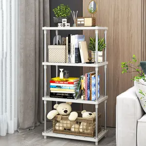 4-Tier Plastic  and Metal Freestanding Shelf Bathroom Organizer,Space-Saving And Utility Shelving,Shelving Unit Storage Rack Organizer for Home, Garage, Basement, Shed and Laundry Room