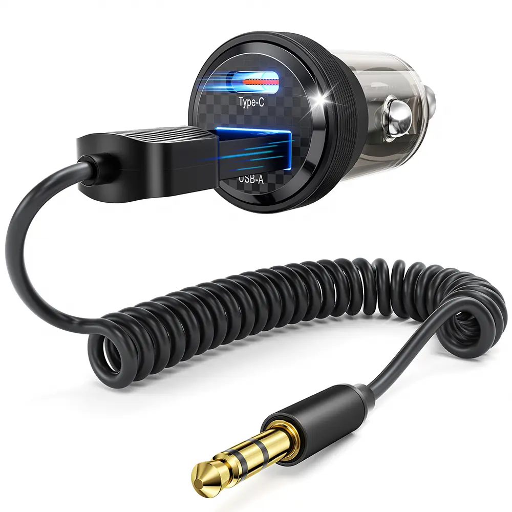 Toocki Car Aux to Bluetooth 5.4 Adapter and 33W USB C Car Charger Dual Port Fast Charging Car Charge QC3.0 PD36W Cigarette Lighter Adapter（Combination two-piece set ）