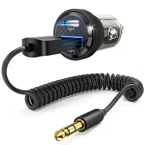 Toocki Car Aux to Bluetooth 5.4 Adapter and 33W USB C Car Charger Dual Port Fast Charging Car Charge QC3.0 PD36W Cigarette Lighter Adapter（Combination two-piece set ）