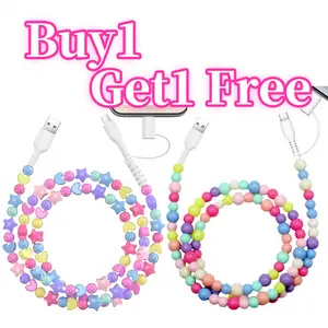 【Buy 1 Get 1 Free】Rainbow Color Beaded USB Typc C Data Cable, 2-in-1 Multi USB to USB C Fast Charging Cable, 3.3FT, for iPhone Charger USB Type C Charger Cable