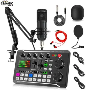 Live Podcast Sound Card Equipment Kit, Podcast Studio Equipment, USB Rechargeable Wireless Condenser Mic Set Microphone Kit, DJ Sound Control Equipment Sound Board Mixer with Sound Converter/Mixer Control Live Streaming