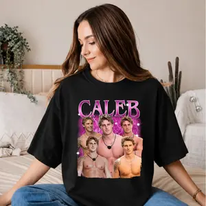 Unisex Oversized Caleb Fan Favorite Character Graphic Printed Short Sleeve Tee, Love Island Inspired Vintage Sports Top with Digital Print