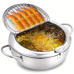 Deep Fryer with Temperature Control and Lid, Fryer with Basket, Portable Stainless Steel Fried Chicken & Potato Pot, Multifunctional Frying Pan for Home Kitchen, Summer for Gift