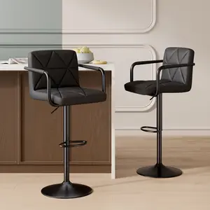 Modern Adjustable Height Bar Stool 2-Piece Set with Backrest and Armrest, Waterproof Kitchen Bar Stool