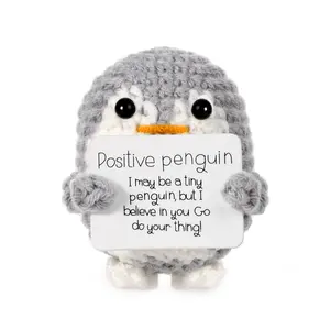 Positive Penguin Decorative Ornament, 1/8 Counts Funny Knitted Penguin Ornament with Positive Card, Cute Positive Penguin Crochet Decorative Ornament