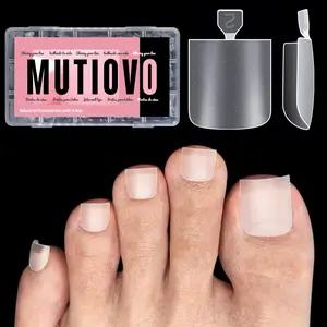 MUTIOVO Sharp Square Toe Nail Tips Press on Full cover, Soft Gel False Toenail Extension Kit, Pre-etched Clear Double Matte Fake Longtoes Claw for Salon DIY Acrylic Pedicure 240 Pcs x 15 Sizes Clear Square