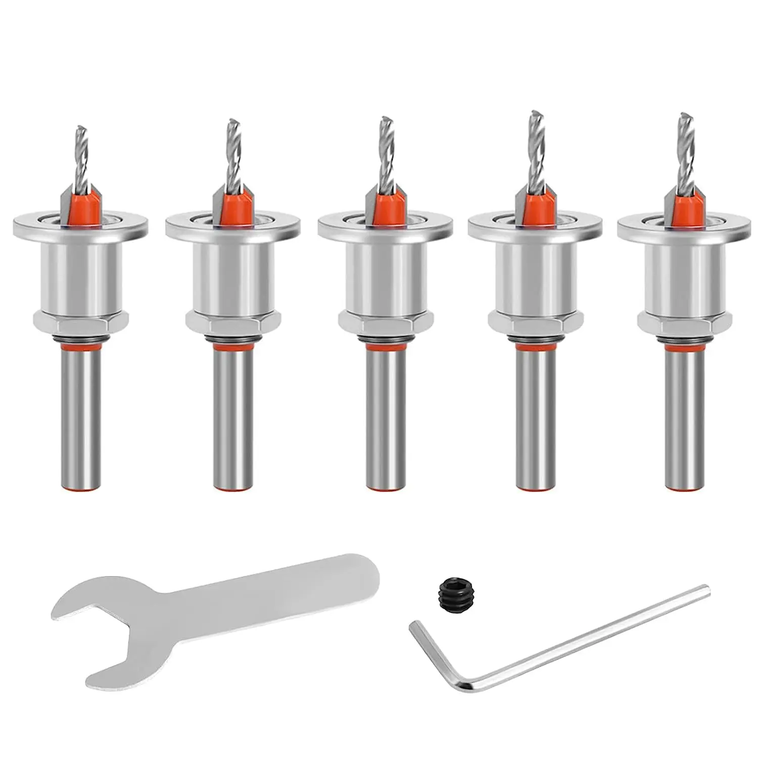Fathersdaygift Countersink Drill Bit Set 5Pcs(2.8/3.0/3.2/3.5/4mm), Woodworking Countersink Drill Bits with Adjustable Bit Depth Stop for Wood.(8mm Countersink Diameter) Fathers Day Gifts