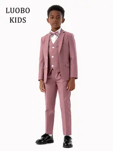 【LUOBOKIDS】4-Piece Pink Formal Blazer Suit for Boys, Suitable for Weddings and Parties, Elegant Boywear, Tailored Best Man Dress Set for Special Occasions! (Shirt Not Included)--23806