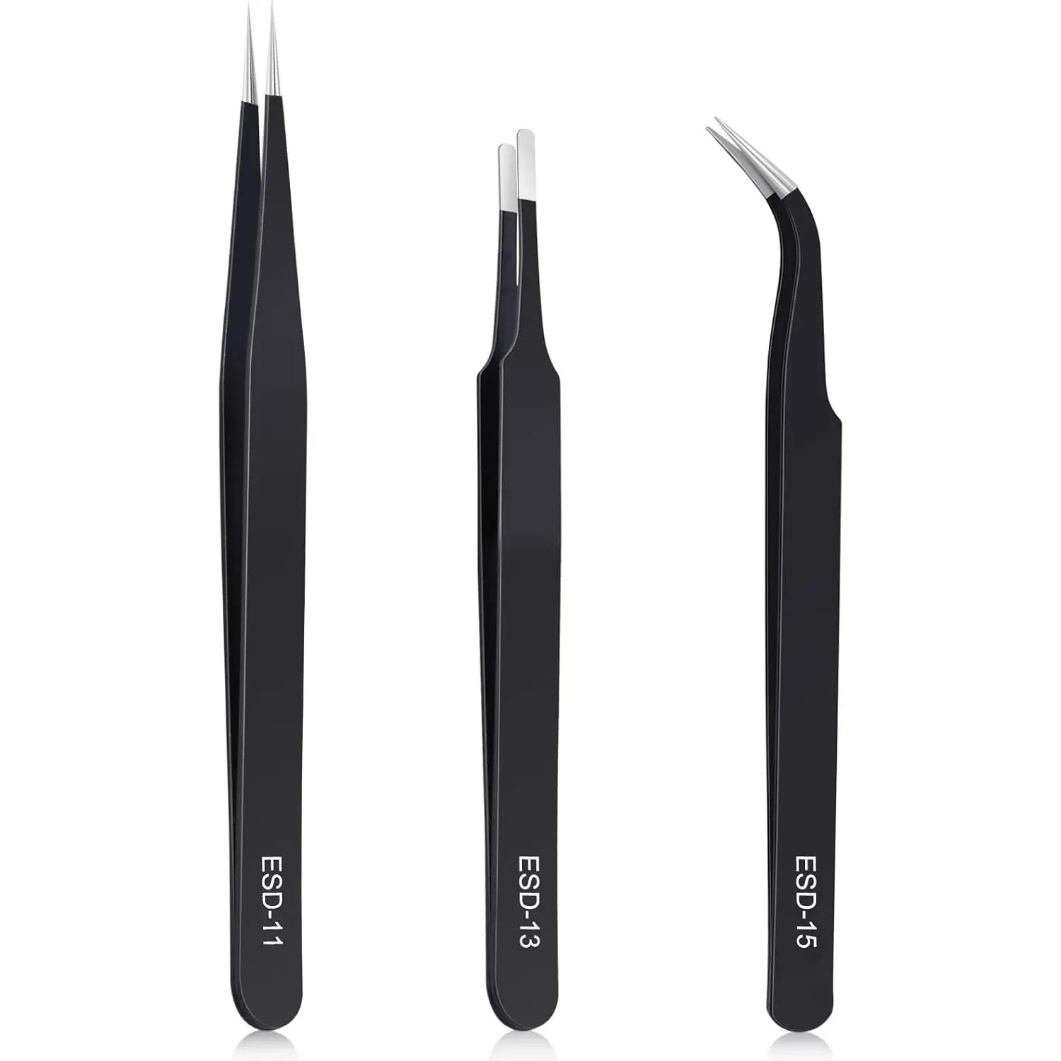 3 count Precision Tweezers Set, Upgraded Anti-Static Stainless Steel of Tweezers, for Electronics, Soldering, Laboratory Work, -Making, Model, Craft