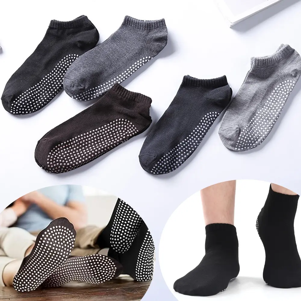 Unisex 5-Pair Anti-Slip Athletic Grip Socks, Cushioned Grippy Sport Sock Sets for Yoga, Home Workout Training, Anti Slip Socks