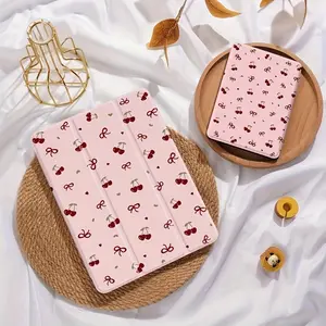 Full screen pink cherry pattern, with adjustable bracket and pen slot, foldable non-slip TPU protective case, suitable for iPad mini, iPad Air, iPad Pro/iPad 10th generation, 11th generation and other series of iPad protective cases